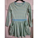 CIRCO Green and Blue Striped Long Sleeved Dress Girls Size 7-8 Pockets