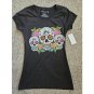 NWT Black SUGAR SKULL Short Sleeved Top Juniors XS Size 1 WOUND UP