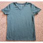 LL BEAN Teal Green V Neck Pima Cotton Short Sleeved Top Ladies XS 2-4