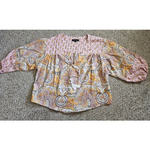 RACHEL ZOE Oversized Pink Paisley Print BOHO Style Peasant Top Ladies SMALL