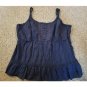 ROUTE 66 Navy Blue Pleated and Embroidered Front Cami Tank Ladies XL