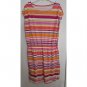 LANDS END Pink Orange Striped Button Accent Dress Girls Size 10-12