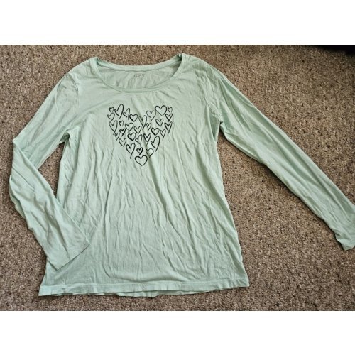 Ann Taylor LOFT Light Green Hearts Long Sleeved Top Ladies LARGE