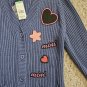 NWT Vintage ROEBUCK & CO Blue Cardigan Sweater Patches Girls Size 14