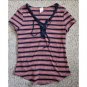 NO BOUNDARIES Navy and Red Striped Lace Front Short Sleeved Top LARGE