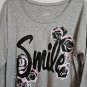 JUSTICE Gray Sparkly Sequined SMILE and Floral Top Girls Size 20