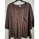JUST MY SIZE Brown BOHO Style Beaded Accent Pullover Tunic Womans1X 16W