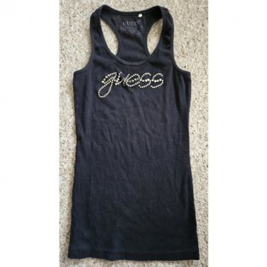 GUESS Black Ribbed Rhinestone Accent Racer Back Tank Top Ladies S