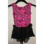 JACQUES MORET Black and Pink Print Sleeveless Skirted Leotard Girls Size 6-7