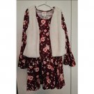 SELF ESTEEM Mauve Floral Print Long Sleeved Dress with Furry Vest Girls Size 7