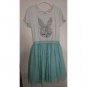 BTWEEN Blue Green Striped Sequined Bunny Tutu Dress Girls Size 8