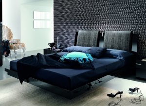 Platinum Modern Black Crocodile Leather Platform Bed