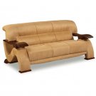 Grandiose Curvy Wood Details and Beige Microfiber Sofa