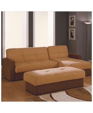 Gb-F017 // Sectional Sleeper Sofa in Beige and Brown Microfiber