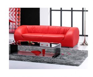 Designer Modern Sofa in Cherry Red Leather  //  Eho-1191
