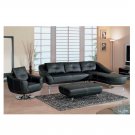 GF-546  //  Black Leather Living Room Sectional with White Stitching 546