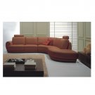 M029  //  Italian Design Brown Leather Sectional with Wooden Base