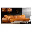 M029 // Italian Design Brown Leather Sectional with Wooden Base