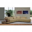 ESF-42  //  Light Color Leather Modern Sectional w/ Wooden Side Table