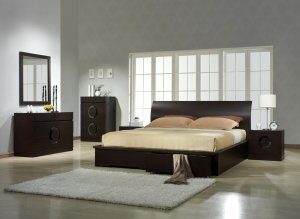 Zen Unique Design Wenge Bedroom Set with Storage Bed