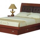 ESF-Angela //  Dark Color Bed with Storage Drawers and Black Leather Headboard
