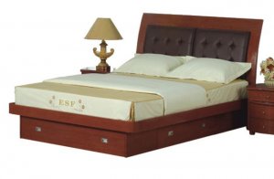 ESF-Angela //  Dark Color Bed with Storage Drawers and Black Leather Headboard