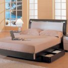 CR-Polo // Wenge and White Finished Modern Style Queen Bed with Lighting