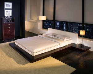 ML-HB39A-Q  //     Worth Low Profile Wenge Platform Bed w/ Leather Headboard