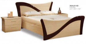 Two-Tone Beige & Dark Cherry Lacquer Finish Modern Bed