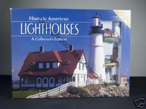 Lighthouse Historic American Lighthouses Book & 6 Minature Models  Sculpture Collection New