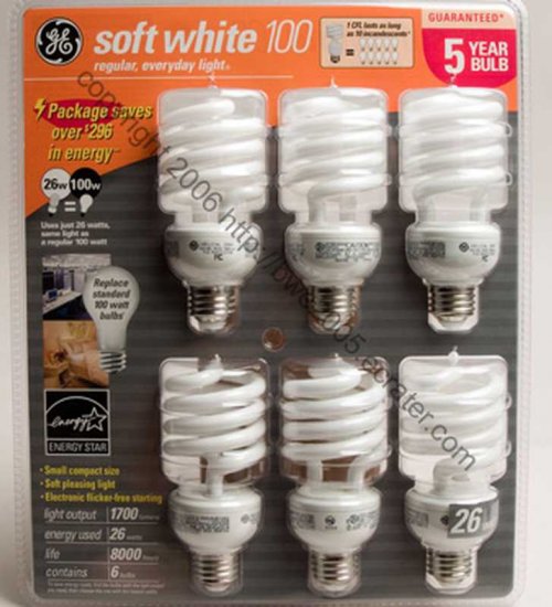 Fluorescent Bulbs by GE 6-Pack 26 Watt bulbs with 100 watt Output Save Electricity NIB
