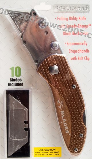 Folding Lock-Back Utility Knife X-Blade Anodized Gold Aluminum Handle Metal Belt Clip NIB