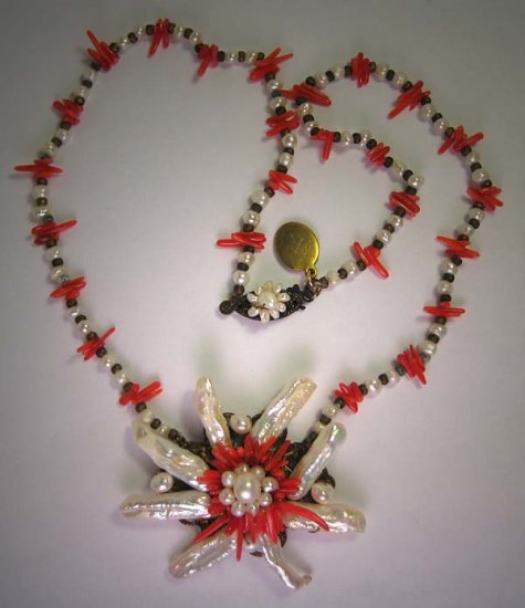 Coral Baroque Pearl Necklace Vintage Inspired by J. Wass Designer Jewelry