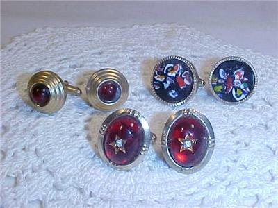 VINTAGE LOT OF RED STONE JEMS CUFF LINKS