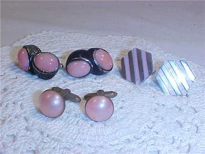 VINTAGE LOT OF CUFF LINKS PINK STONES