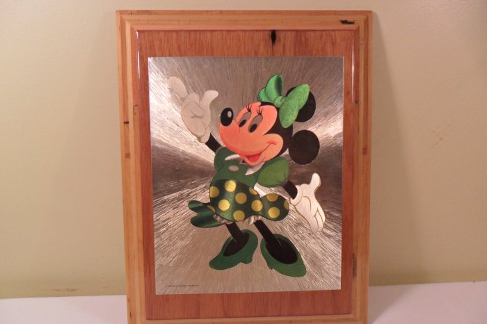 Walt Disney Vintage Foil Minnie Mouse Picture on wood plaque