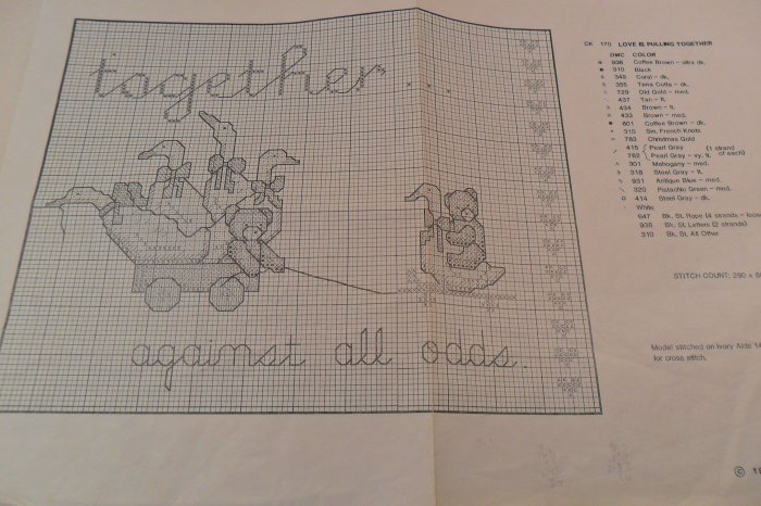 1985 CROSS STITCH PATTERN LOVE IS PULLING TOGETHER