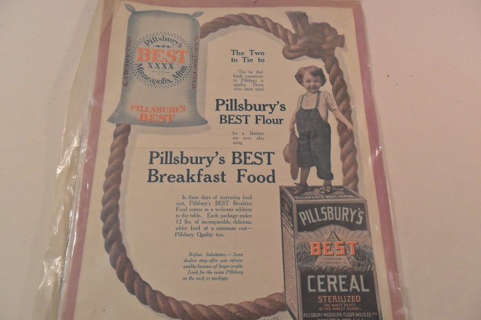 1908 AD PILLSBURY'S BEST FLOUR AD AND BREAKFAST FOOD