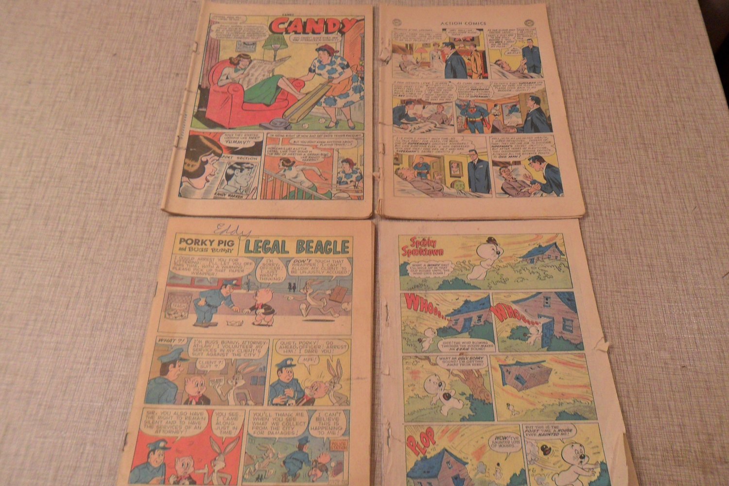Lot of 4 vinatge comic books Porky Pig, Superman, Candy
