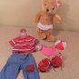 13" Plush BLUE JEAN TEDDY BEAR-BLOSSOM with extra outfits