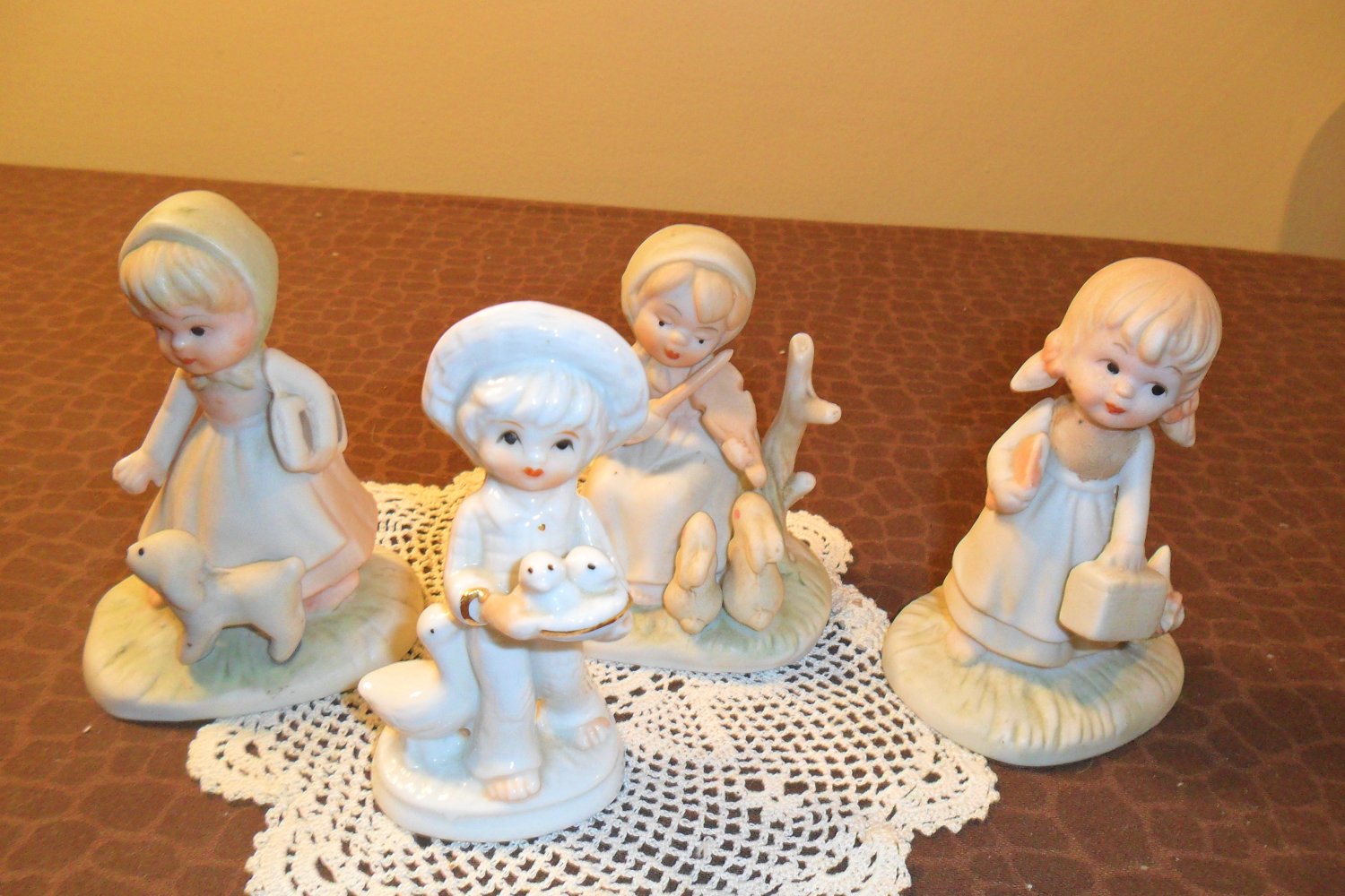 Vintage lot of 4 boy & girl Figurines with farm animals