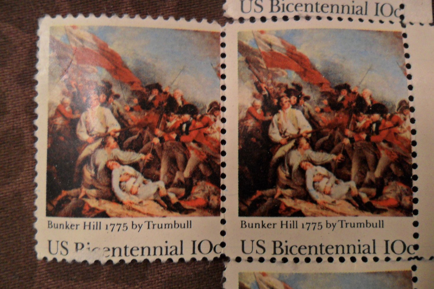 Set of 4 10 CENT US BICENTENNIAL BUNKER HILL 1775 BY TRUMBULL POSTAGE