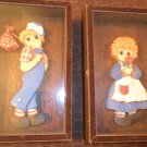 2 Vintage Shadow Box Wood Glass Frame Raggedy Andy 3D Picture