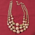 Vintage Triple-strand Gold-tone Beaded Choker Necklace 16"