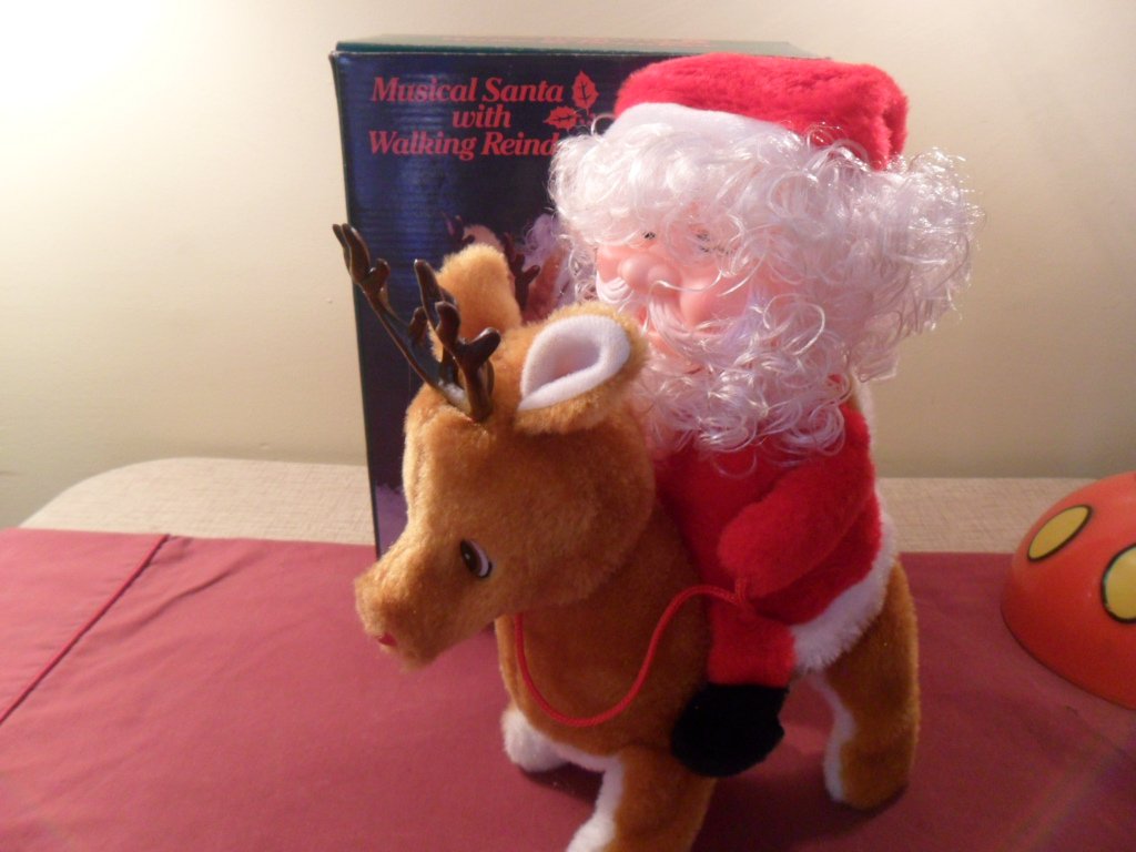 Vintage Musical Santa With Walking Reindeer