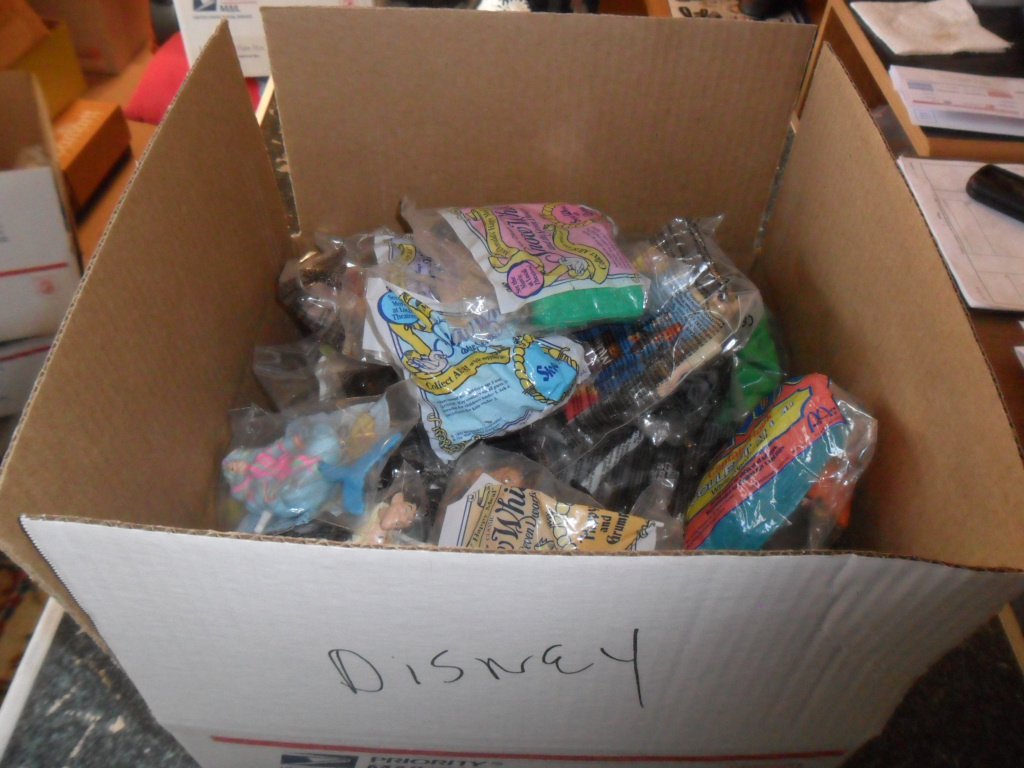 Large Priority Box Filled With Disney Happy Meal Toys 80's & 90's