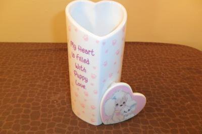 1998 Precious Moments Flower Vase My Heart Is Filled With Puppy Love