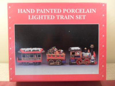 MIB Hand Painted Porcelain Lighted Train Set