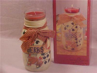 COUNTRY HERBS GLASS CANDLE JAR 8" MIB GREAT GIFT