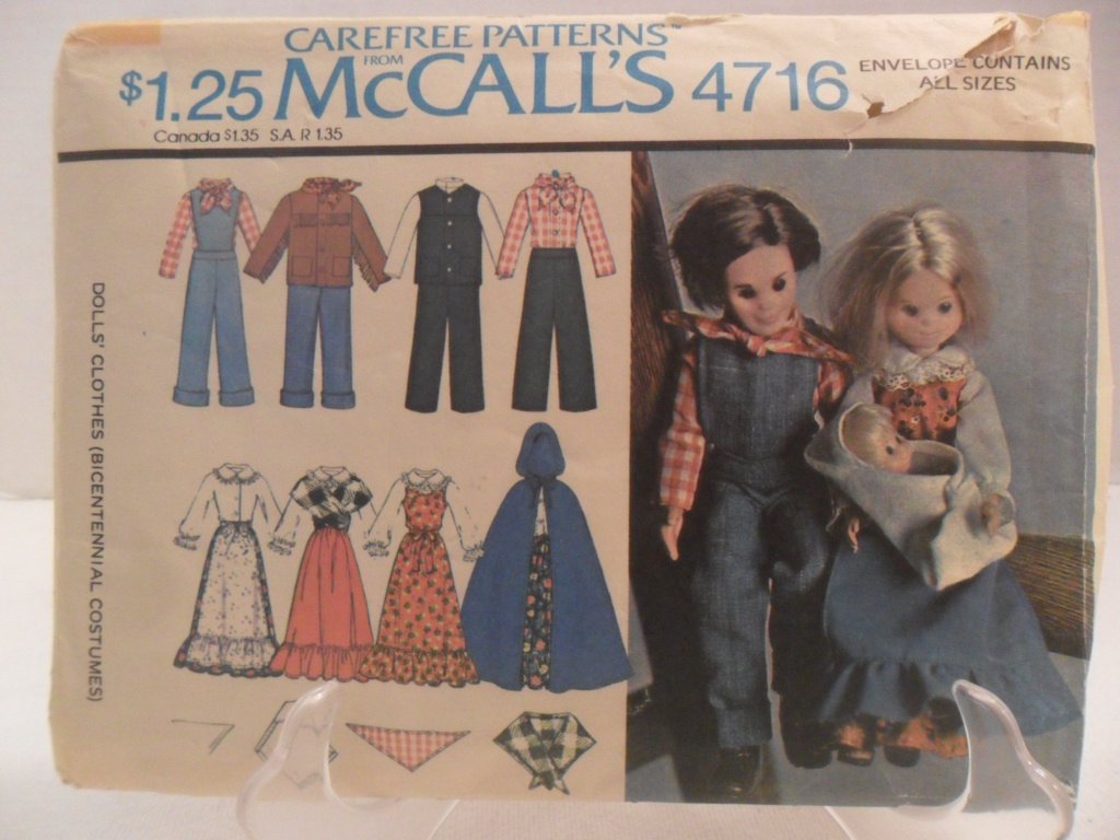 1975 Carefree Patterns McCall's #4716 Doll's Clothes Pattern